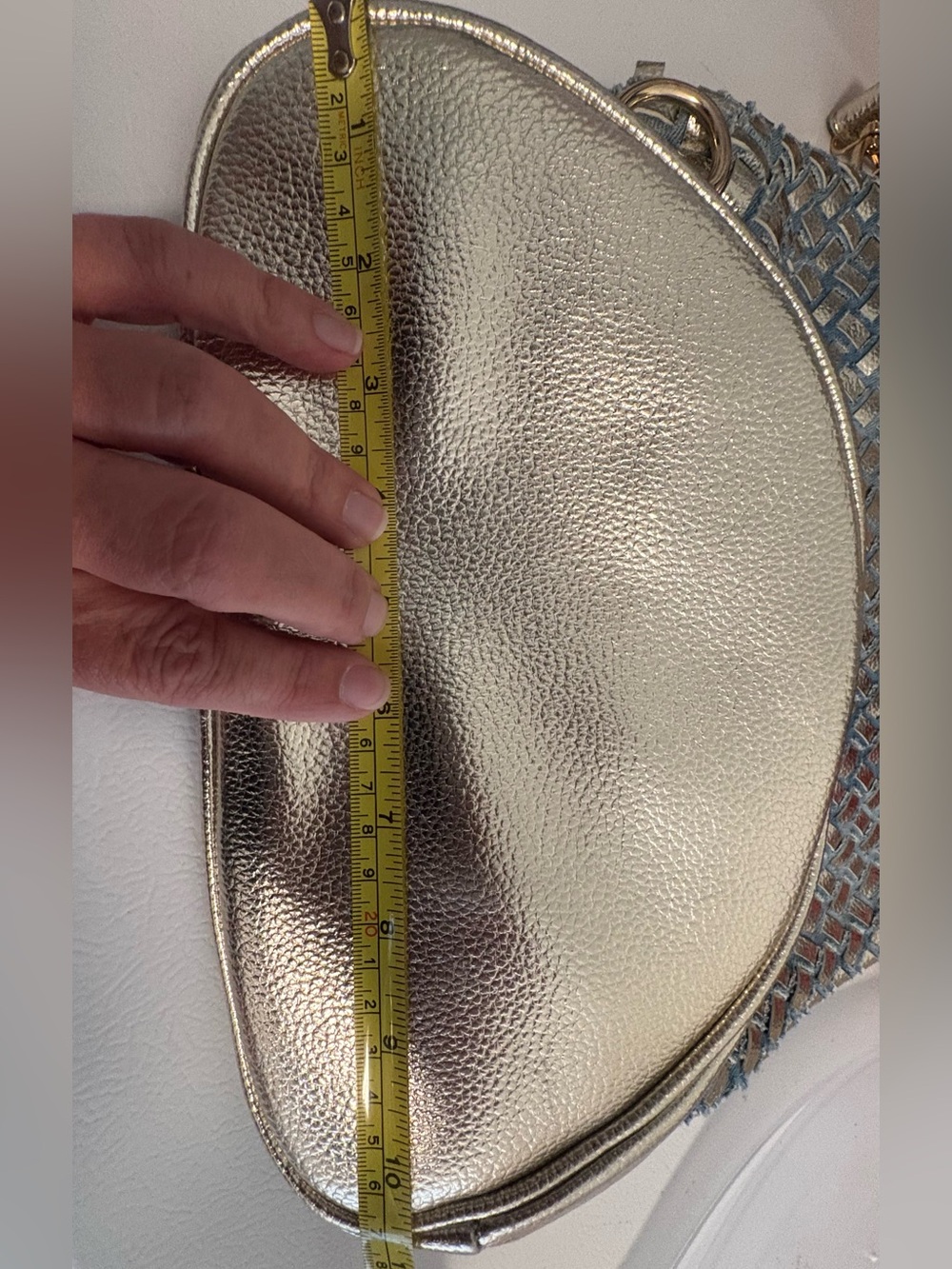 Purse / Backpack Bag Light Blue Denim Gold Rhinestones Pockets Adjustable Straps - Picture 15 of 16